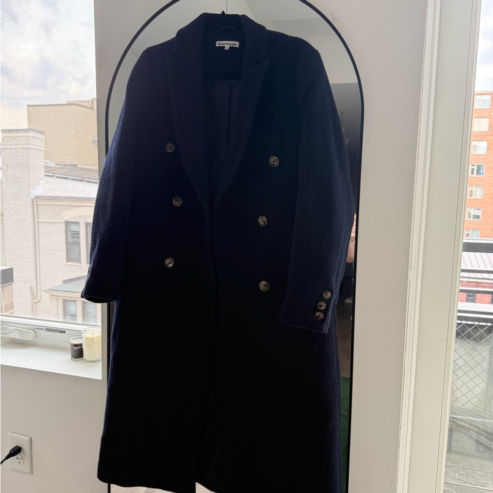 Reformation Navy Paley Double Breasted Coat Size XS